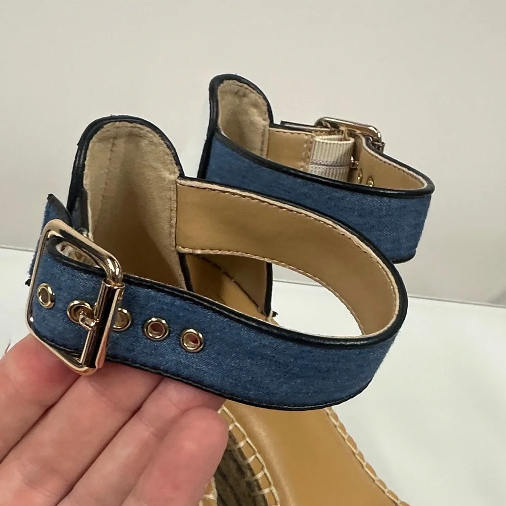CAbi Blue Parker espadrille Denim Wedge Sandals 7